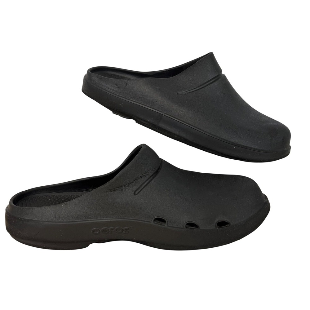 OOFOS Clogs Size M12 W14 EU 45 Black Recovery Shoes Comfort‎ Slip On Unisex